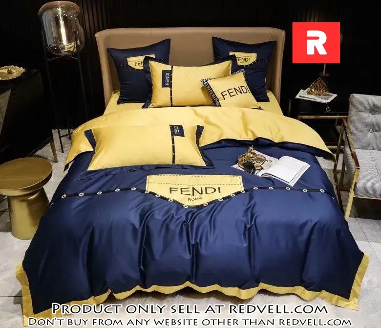 Fendi blue yellow luxury brand premium bedding set bedspread duvet cover set home decor rv3839073